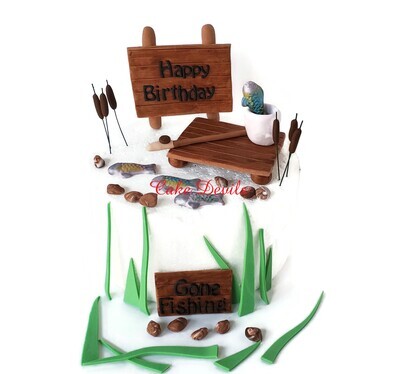 Fondant Fishing Cake Toppers, Fisherman Birthday Cake