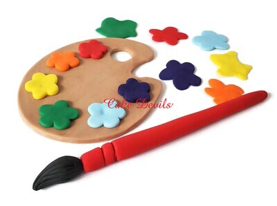 Fondant Art Cake Toppers with Paint Palette, Brush, Easel, and Crayons