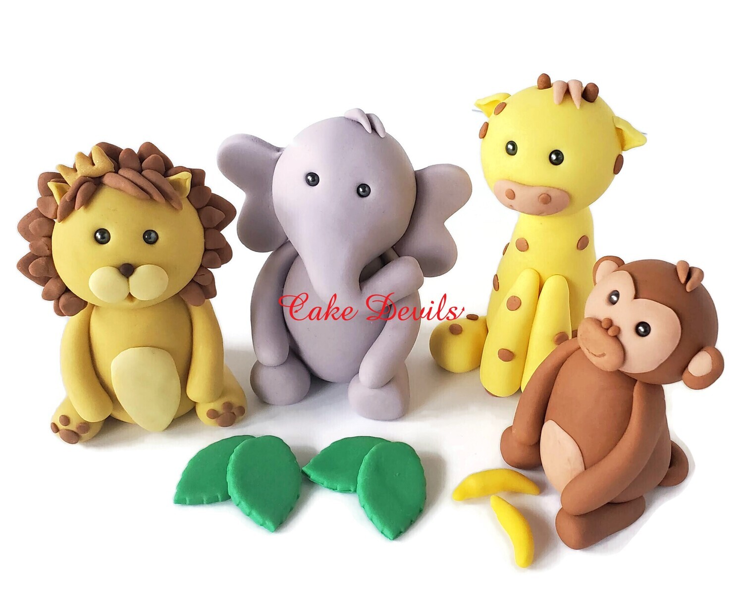 Jungle Animals Fondant Cake Toppers, Lion, Elephant, Giraffe, Monkey- perfect for a Safari Birthday or Baby Shower!
