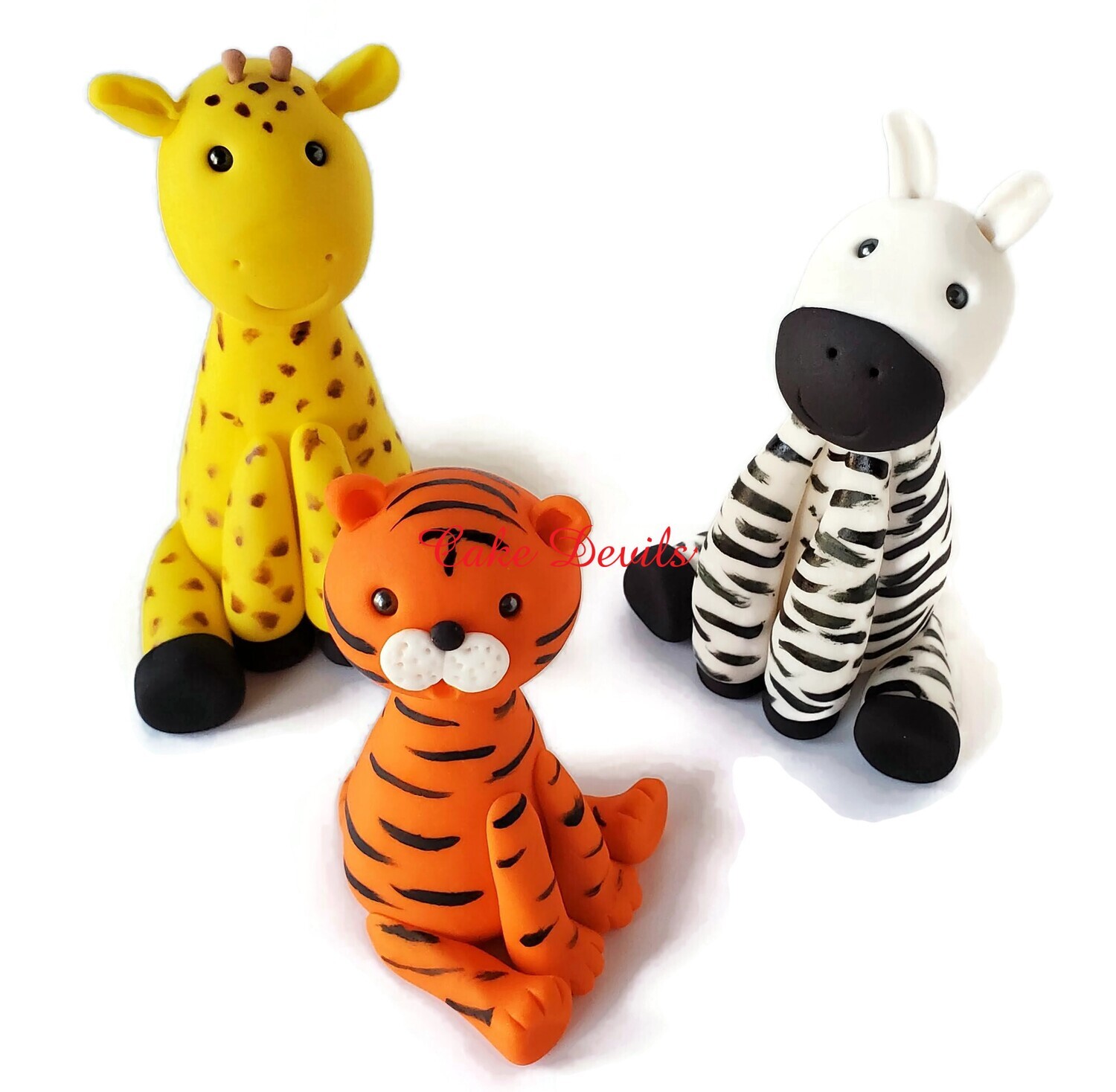 Fondant Jungle Animal Cake Toppers, Tiger, Zebra, Giraffe- perfect for a Safari Birthday!