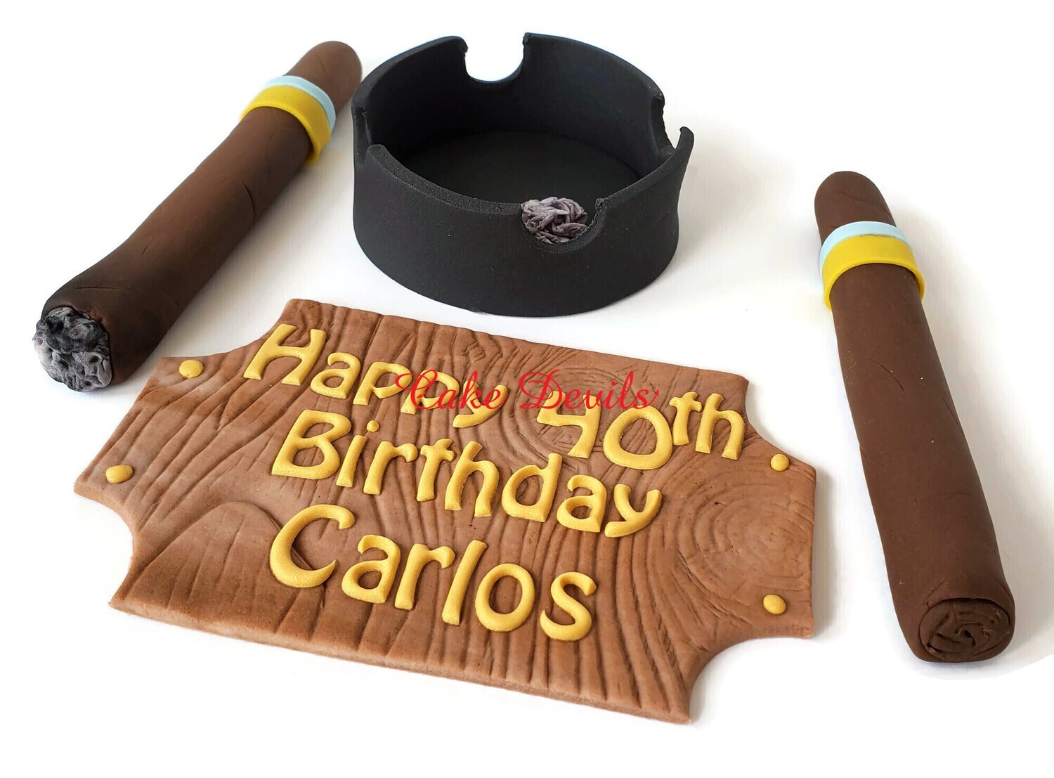 Fondant Cigar Cake Toppers with Ashtray and Plaque - perfect for a birthday, retirement and more!