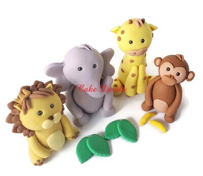 Jungle Animals Fondant Cake Toppers, Lion, Elephant, Giraffe, Monkey- perfect for a Safari Birthday or Baby Shower!