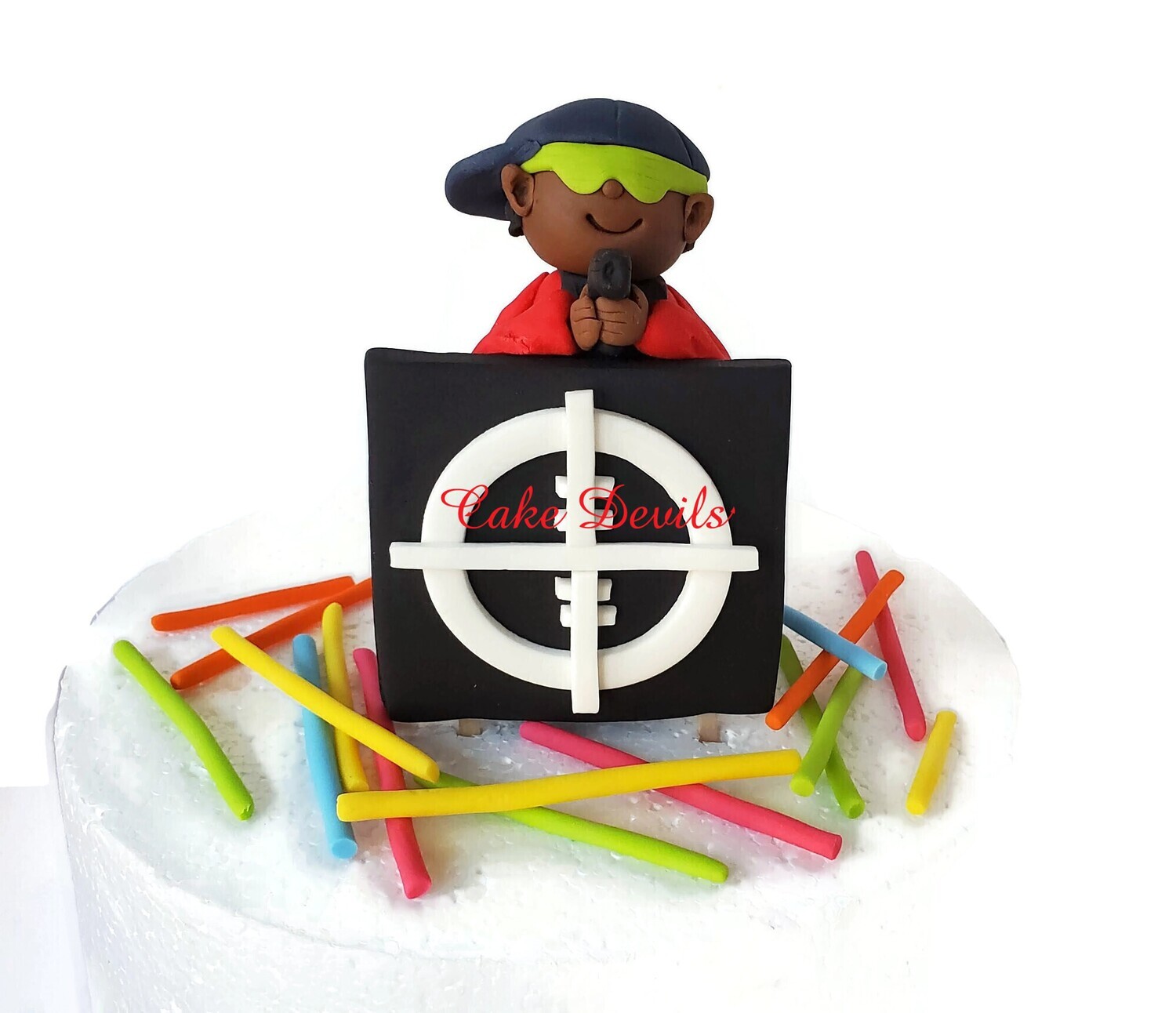 Laser Tag Player with Target and Laser Sticks fondant Cake Toppers for a Game Birthday Party