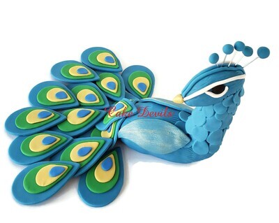 Fondant Peacock Cake Topper with additional peacock feathers optional