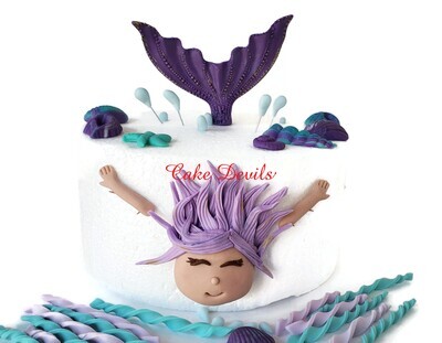 Mermaid Swimming Through Cake Fondant Cake Toppers with Sea Shell Cake Decorations