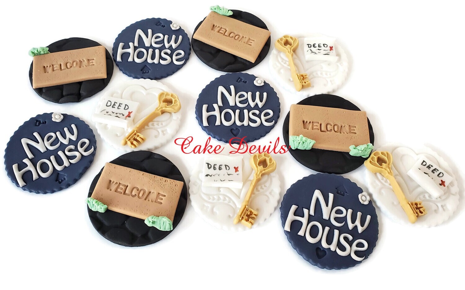 New House Fondant Cupcake Toppers, Perfect House Warming Gift for the New Home Owners-  Welcome Mat, Deed, Key, Door Mat