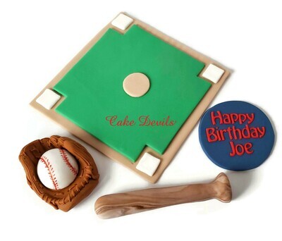 Fondant Baseball Cake Toppers including Baseball Bat, Baseball Glove, and Baseball Cake Decorations