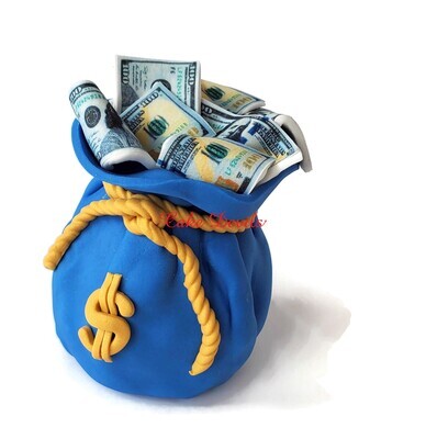 Fondant Money Bag and Edible Money $100 Bills Cake Toppers