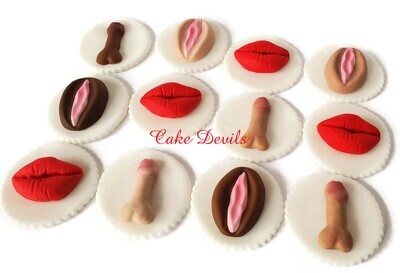 Naughty Erotic, Penis, Vagina, Lips Fondant Cupcake Toppers