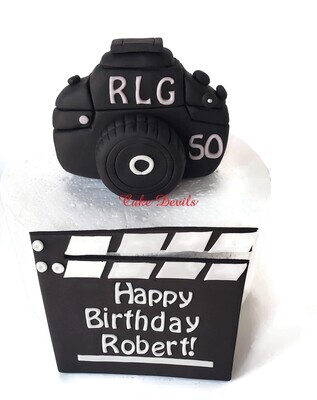 Camera and Clapboard Fondant Cake Toppers, with initials, for the photographer