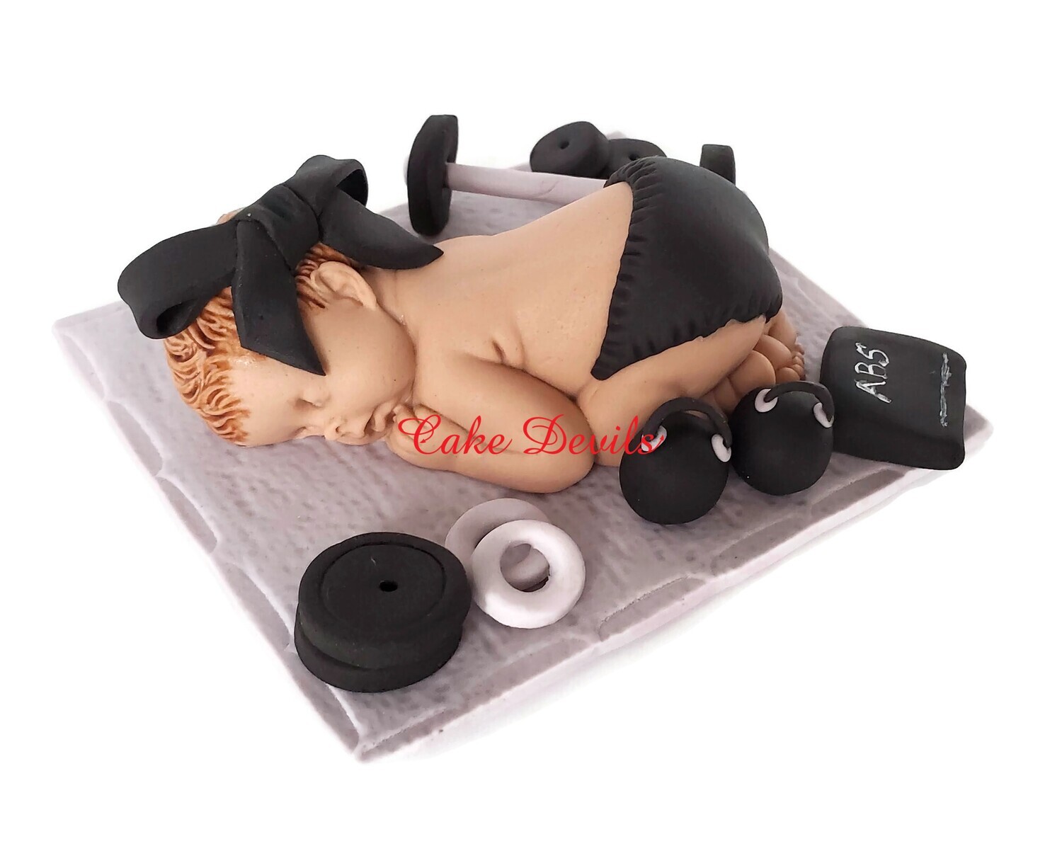 Fondant Exercise Baby Shower Cake Topper for the cross fit baby