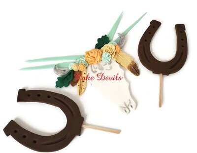 Country Western Cake Toppers, Steer Skull, Cow Skull, Flowers, Horseshoes, Cowboy, Cowgirl