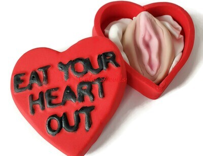 Eat Me, Surprise, Eat Your Heart Out Box, Vagina, Valentine's Day, Naughty Erotic, Vagina, Lips Fondant Cake Topper