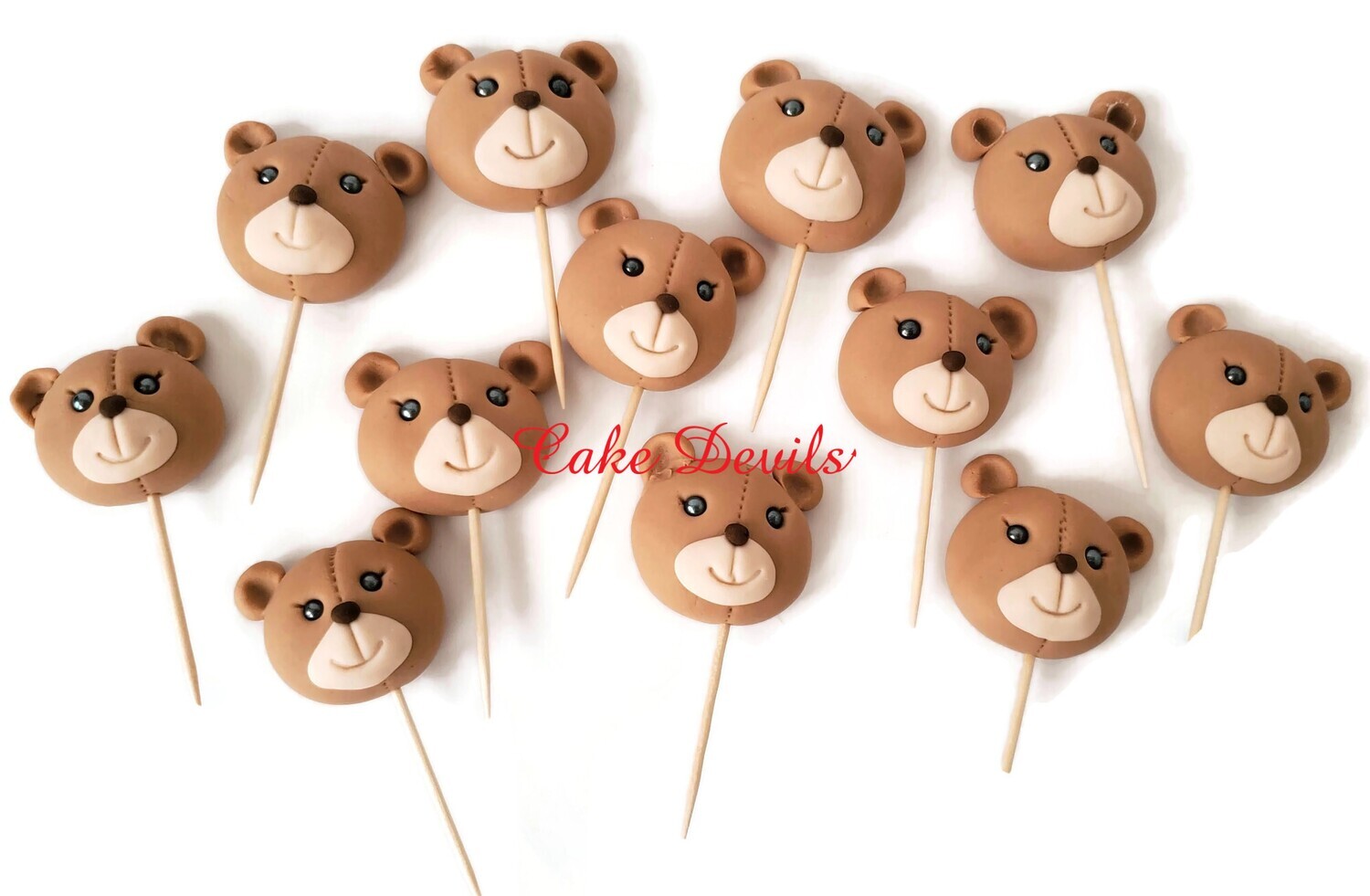 Fondant Teddy Bear Heads Cupcake Toppers, Cake Decorations for Baby Shower, Birthday and more!