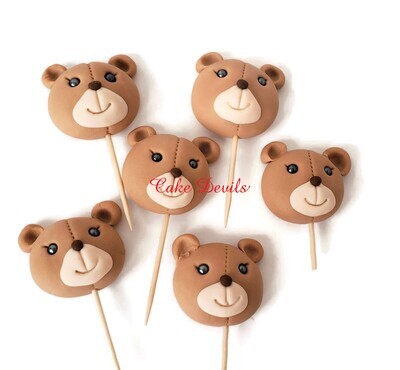 Fondant Teddy Bear Heads Cupcake Toppers, Cake Decorations for Baby Shower, Birthday and more!