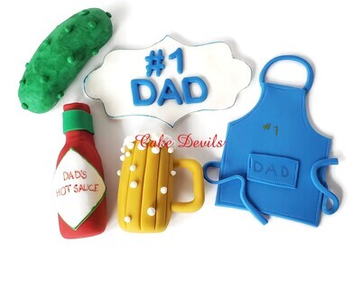 Dad Fondant Cake Toppers, great for Father's Day! Apron for grilling, pickle, hot sauce, beer #1 Dad