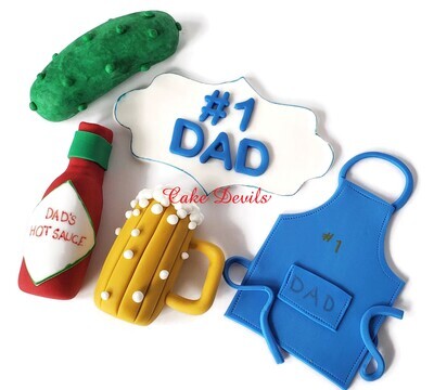 Dad Fondant Cake Toppers, great for Father's Day! Apron for grilling, pickle, hot sauce, beer #1 Dad