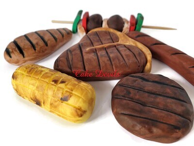 BBQ Grill Food Cake Toppers, Fondant Barbecue cake Decorations- great for Father's Day!