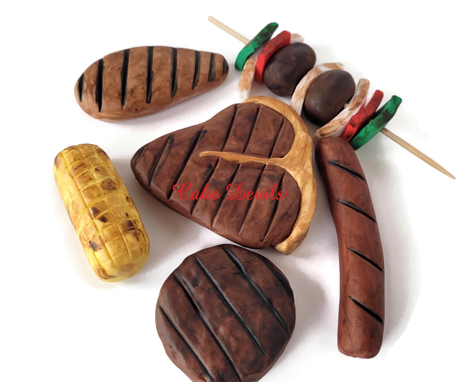BBQ Grill Food Cake Toppers, Fondant Barbecue cake Decorations- great for Father's Day!