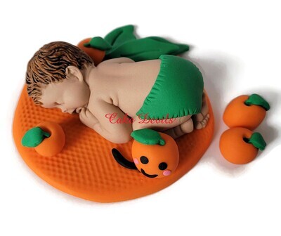 Mandarin Orange Cutie Baby Shower Fondant Cake Topper sleeping baby
