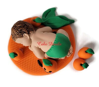Mandarin Orange Cutie Baby Shower Fondant Cake Topper sleeping baby