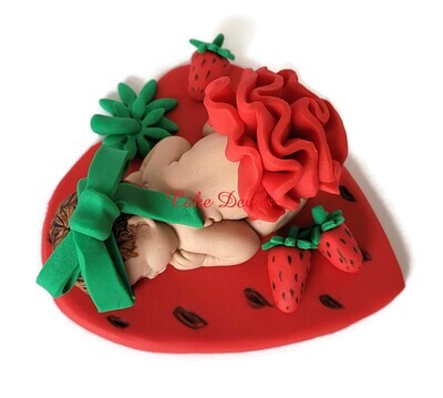 Strawberry Baby Shower Fondant Cake Topper sleeping baby, strawberry short cake