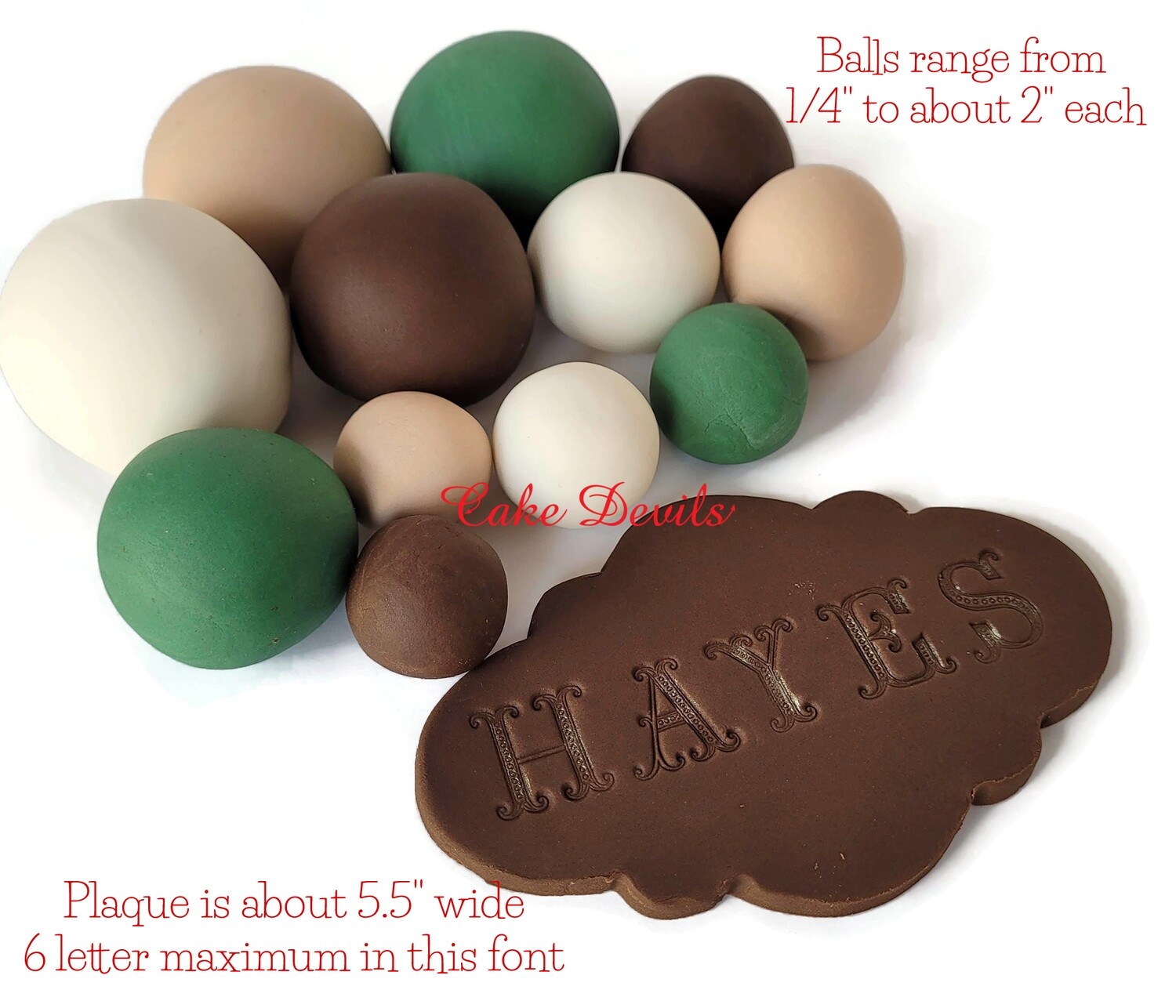 Fondant Balls Cake Toppers with optional Name Plaque, Balloon Cake Decorations