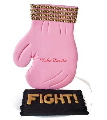 Fight! Fondant Boxing Glove Cake Topper with Bling, standing up- Pink is Great for Breast Cancer battle