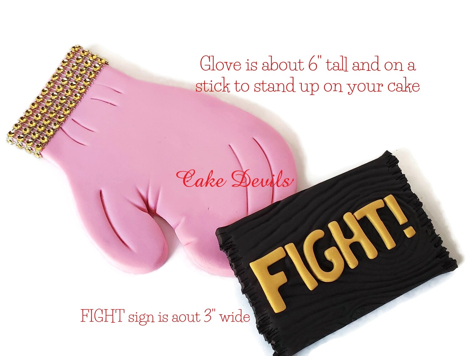 Fight! Fondant Boxing Glove Cake Topper with Bling, standing up- Pink is Great for Breast Cancer battle