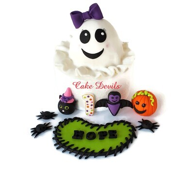 Halloween Cake Fondant Girl Ghost, Bat, Pumpkin, Black Cake Cake Toppers