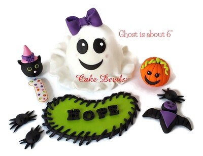 Halloween Cake Fondant Girl Ghost, Bat, Pumpkin, Black Cake Cake Toppers