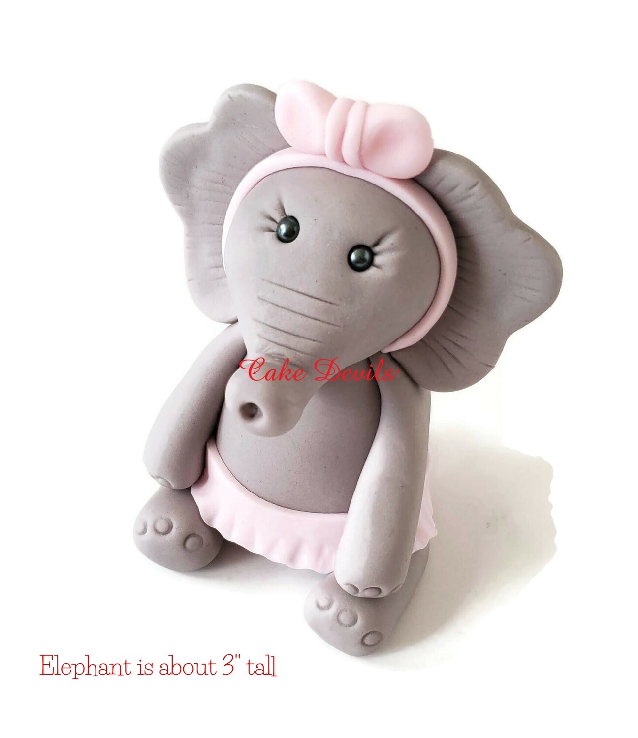 Elephant Ballerina Cake Topper. Fondant Elephant in a Tutu with Bow