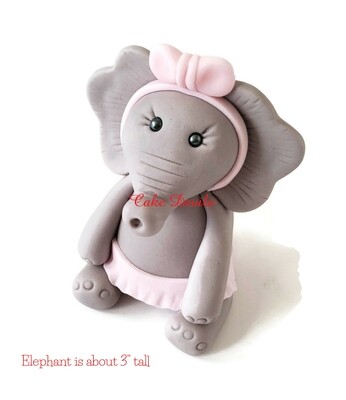 Elephant Ballerina Cake Topper. Fondant Elephant in a Tutu with Bow