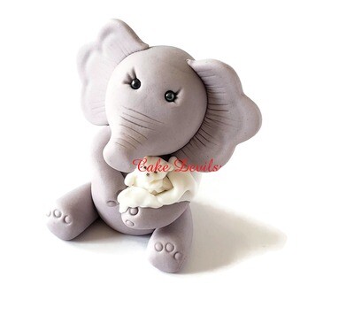 Elephant hugging teddy bear Gender Reveal Cake Toppers with Stars and Clouds