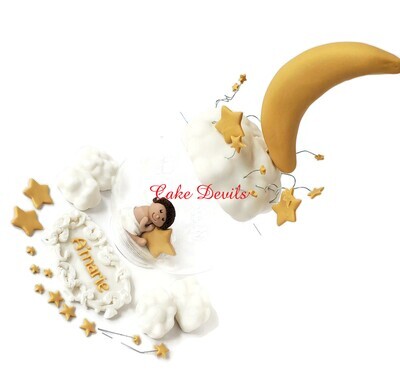 Moon, Stars, and Clouds Baby Shower Cake, Fondant Twinkle Twinkle Cake Toppers