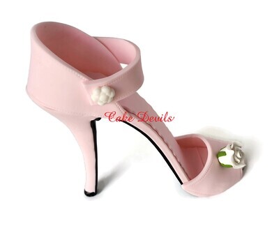 Fondant High Heel Shoe with Rose Flower Cake Topper, Fondant Stiletto Sandal