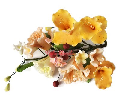 Fondant Fall Flowers and Berries Cake Topper, Thanksgiving Floral Spray Cake Decoration