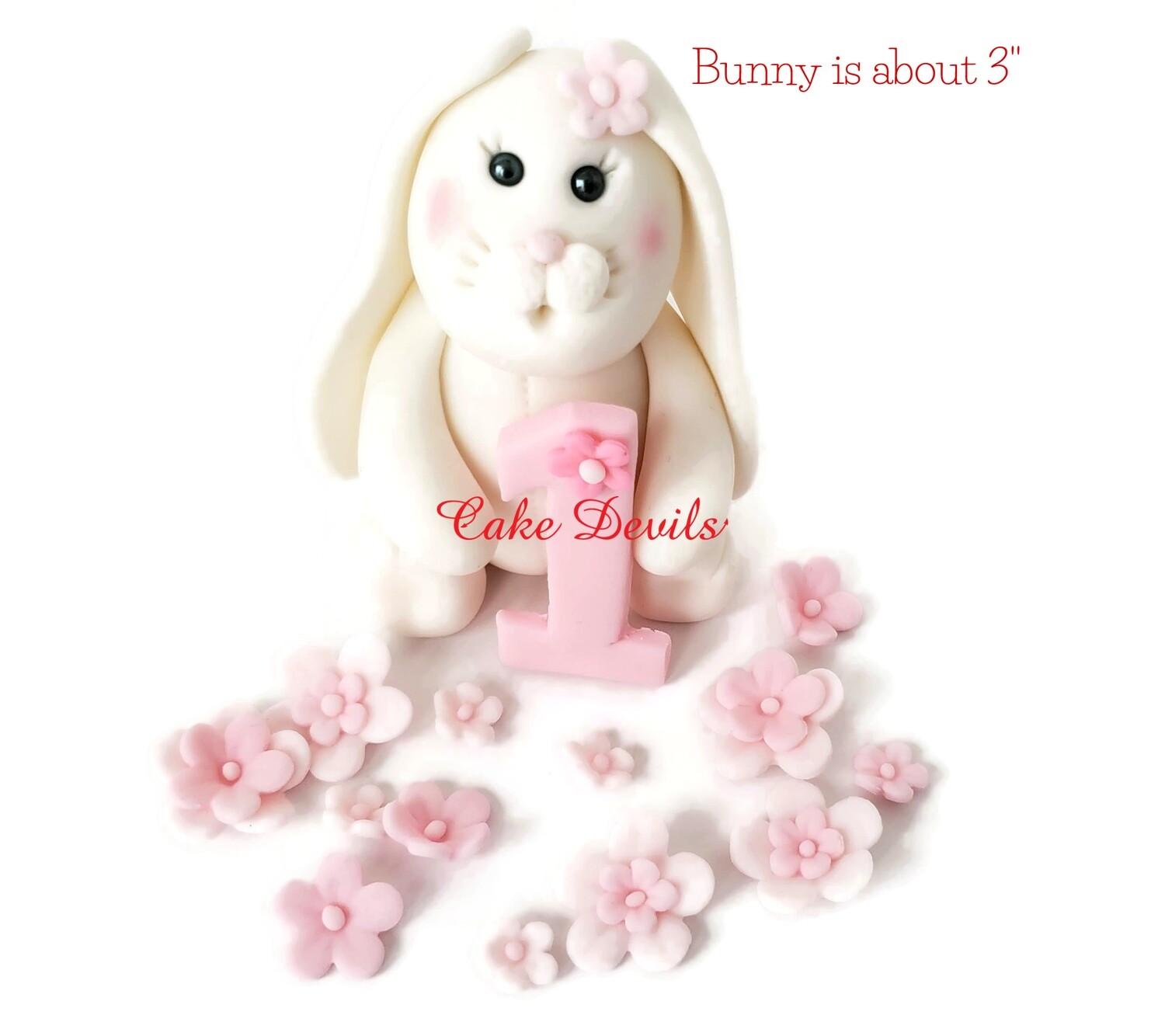 Bunny Rabbit Cake, Fondant Bunny Cake Topper with age and flower decorations