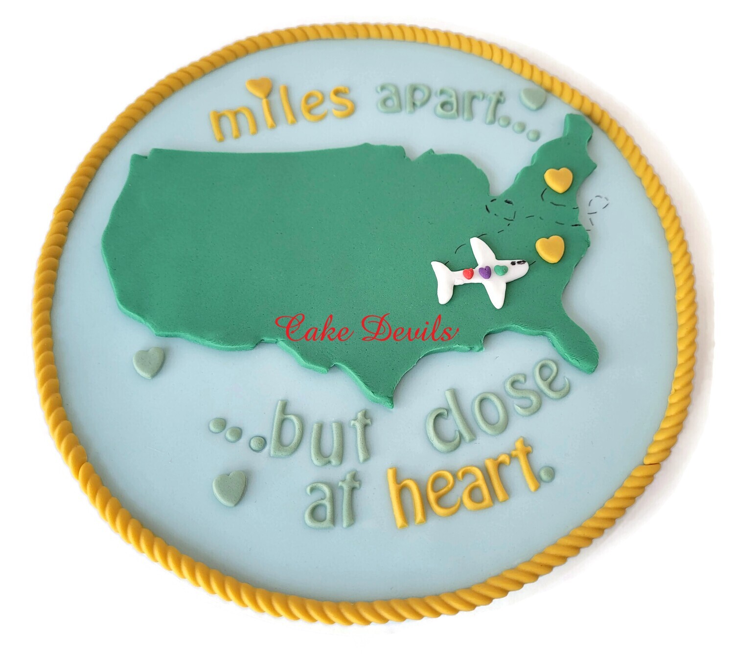 Moving Away Cake, Fondant Map Cake Decorations, Miles Apart but Close at Heart Cake Topper, New Beginnings