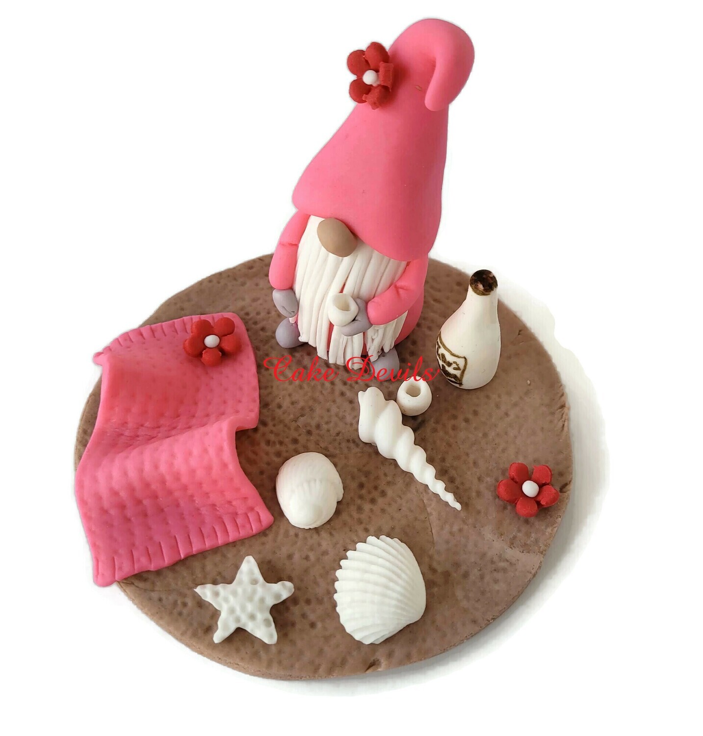 Beach Theme Fondant Garden Gnomes Cake Topper, Great for a summer cake!