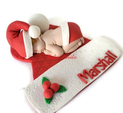 Fondant Baby on Santa Hat, Christmas Baby Shower Cake Topper