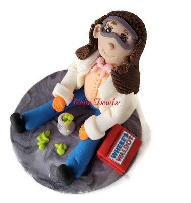 Scientist Cake Topper, Handmade Fondant Science Person cake Decoration, with goggles, beaker and book