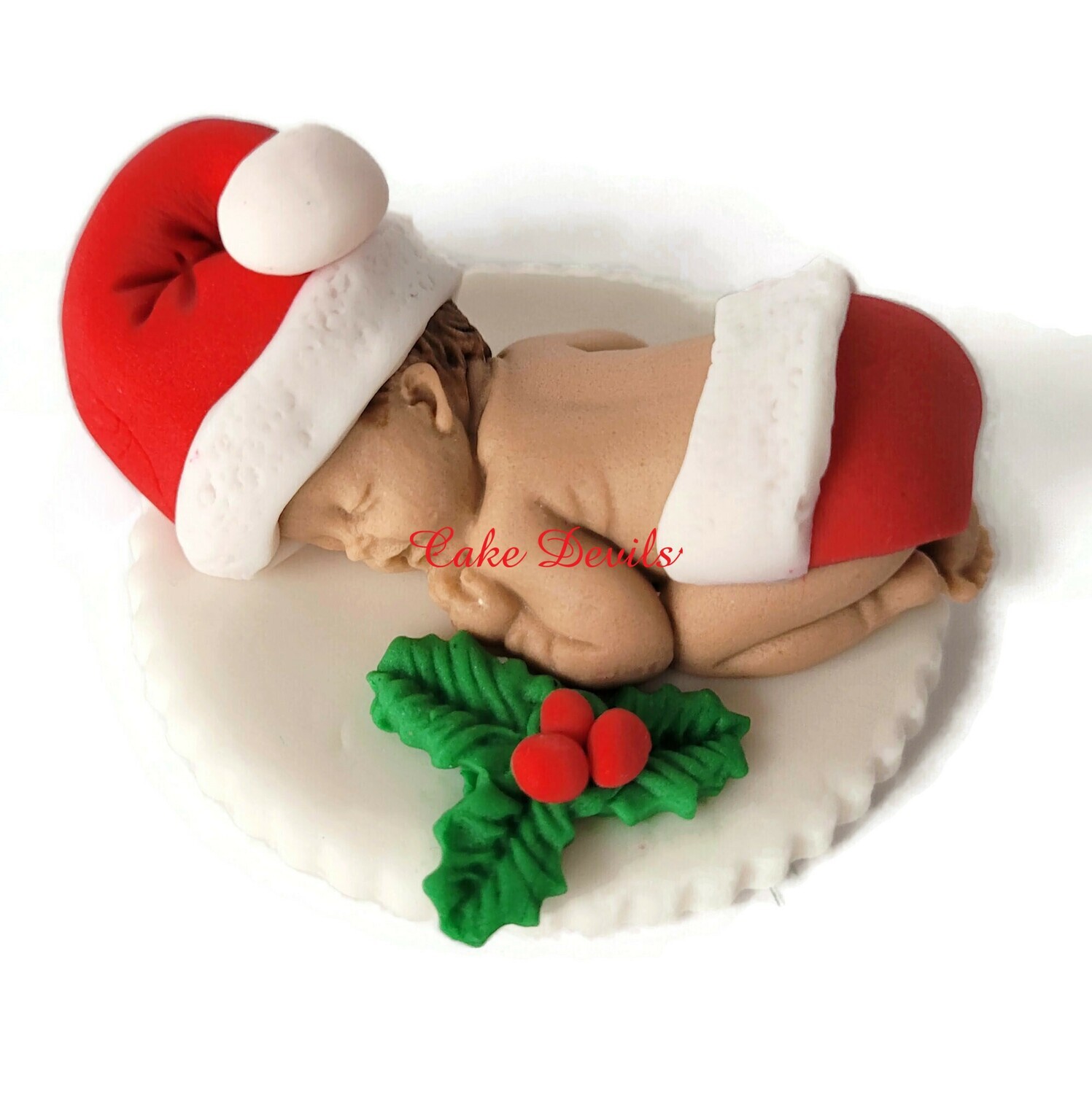 Christmas Baby Cake Topper with Santa Hat and Diaper - Fondant
