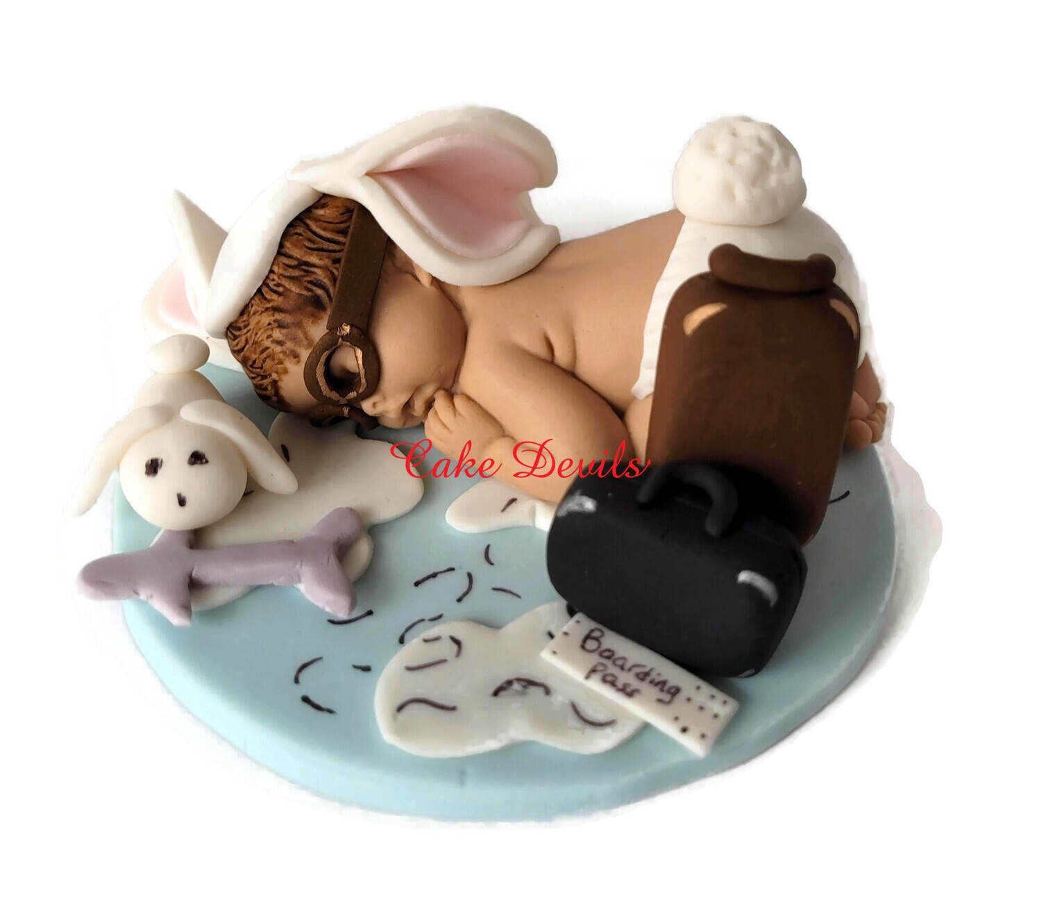 Travel Bunny Baby Shower Cake Topper, Fondant Around the World Rabbit Baby