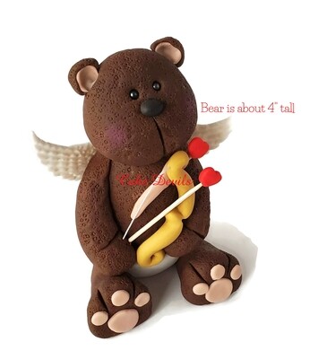 Fondant Valentine's Day Teddy Bear Cake Topper, Cupid's Arrow and Angel Wings! Also great for Baby Shower, Birthday and more!