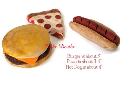 Backyard Barbecue, Party Food Fondant Cake Toppers, Hot Dog, Hamburger, Pizza cake Decorations- great for Father's Day!
