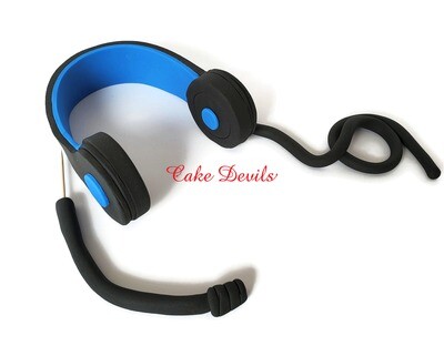 Headphones with Microphone Fondant Cake Topper, Gamer Cake Decorations for DJ, Disc Jockey, Music, Video Watcher