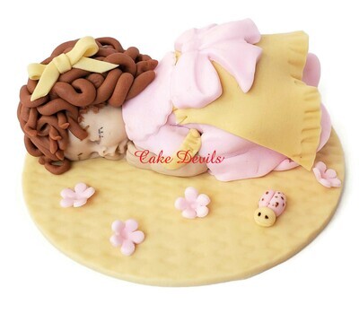 Little Girl with Sleeping Bunnies Fondant Cake Topper, Girl Birthday Cake