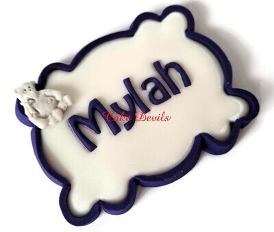 Personalized Name Plate Cake Topper, Fondant Plaque Sign for cake with decoration