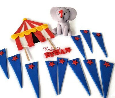 Fondant Elephant Circus Carnival Tent Cake Toppers